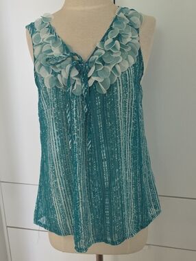 Ryu Teal Floral-Trim Sleeveless Camisole